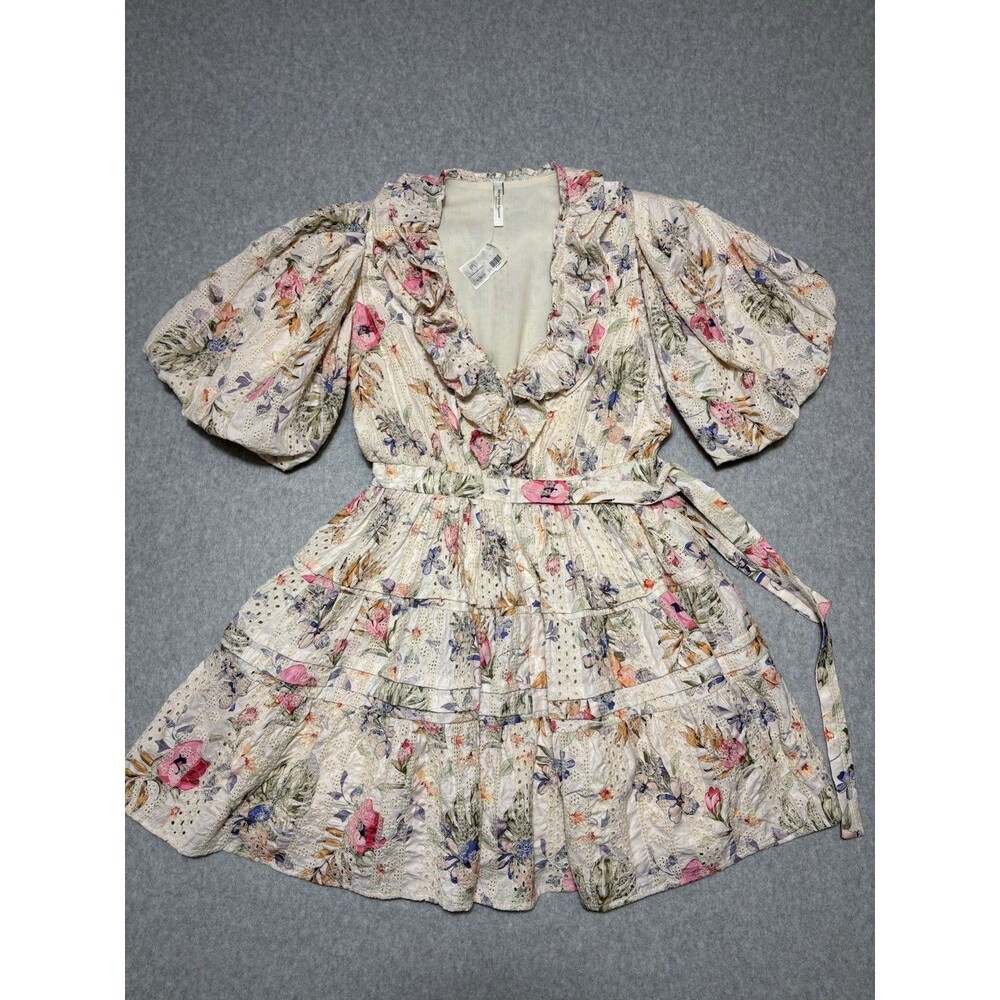 Bishop Street Apparel by Cody Eyelet Mini Dress Floral Tiered Cotton Sz M NWT